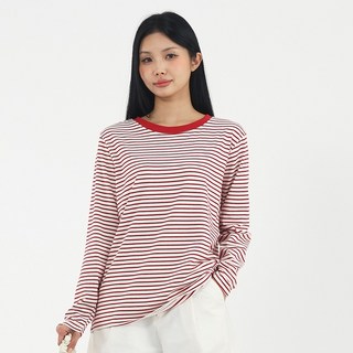 Elsso 女款粉彩條紋棉質長袖T恤