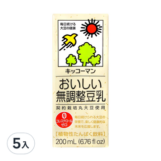 KIKKOMAN 龜甲萬 無調整豆乳 200mL, 5入