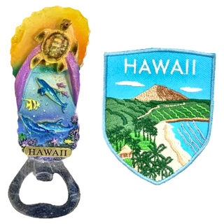 A-ONE 匯旺 夏威夷磁鐵刺繡2件組 磁鐵:1.57 x 4.53inches 布藝徽章:2.5 x 3.1inches, 夏威夷, 磁鐵:1.57 x 4.53inches，布藝徽章:2.5 x 3.1inches