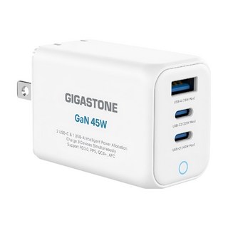GIGASTONE 立達 45W GaN氮化鎵三孔USB-C快速充電器 PD-7451, 白色, 1個