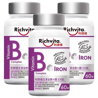 Richvita 利捷維 有酵維生素B群 + 鐵EX錠, 3個, 60顆