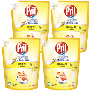 프릴 시크릿오브 베이킹소다 주방세제 퓨어레몬향 리필, 1L, 4개