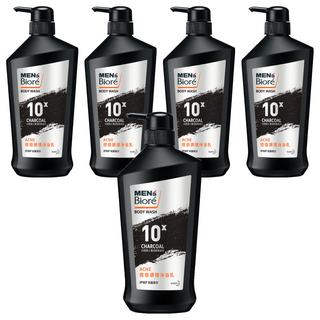 MEN's Biore 10倍炭男性專用 痘痘調理沐浴乳 控油深層清潔 長時間清爽 針對背及胸口容易出油流汗的肌膚, 750g, 5瓶