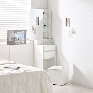 채움가구 로이미니 틈새수납 거울 화장대 + 스툴 세트 방문설치, 좌형화이트