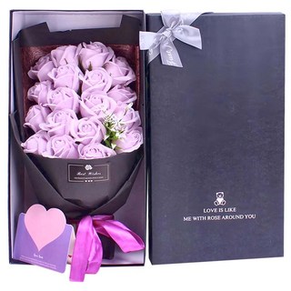 香皂花 18朵花束 仿真花 教師節禮物 附小卡禮盒, 丁香紫, 1個