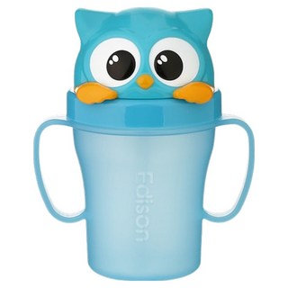 Edison Friends系列 防漏吸管水杯 3代 雙握把 Y字型氣孔防止逆流 四款動物造型, 藍色貓頭鷹, 200ml, 1個
