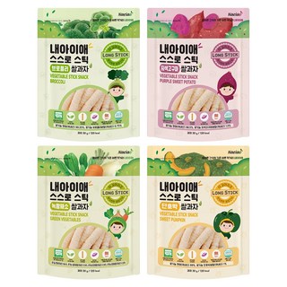 Naeiae 寶寶米棒組, 韓國米、糙米和蔬果製成, 低鈉, 無糖, 無鹽, 純素, 長條棒狀, 蔬菜口味 + 南瓜口味 + 紫薯口味 + 花椰菜口味, 30g, 4包