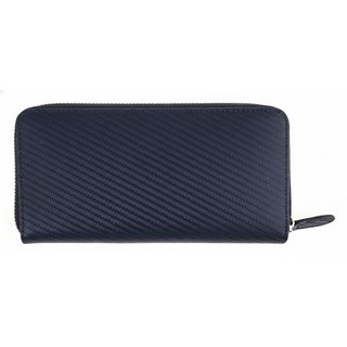 真皮碳纖維牛皮9卡位男士拉鍊皮夾 輕薄便攜, 17.6 x 9.5 x 2.5cm, 黑色