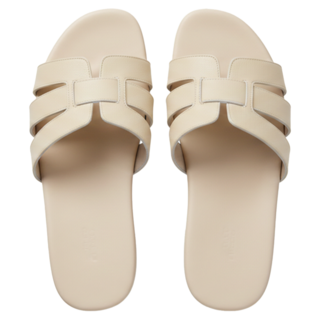 真皮頭層牛皮透氣女士室外涼拖鞋 LS37, 37~38, 米白色, 1雙