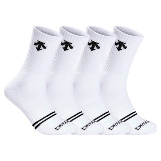 데상트 남성용 스포츠 파일 앞투선 중목양말, 화이트, 4세트
