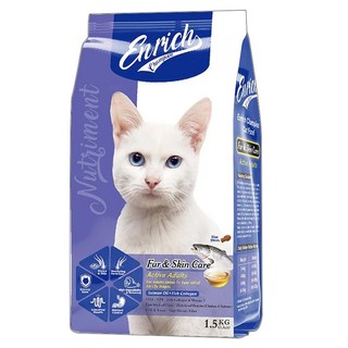 Enrich Champion 1歲以上成貓/全貓 活力亮毛護膚配方 貓糧 含Omega3、6 高膳食纖維 多種營養素 美味海鮮配方 1.5kg, 鮭魚 + 膠原蛋白, 1袋