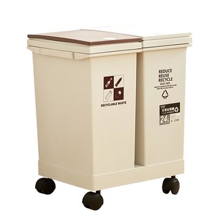 FAmILyLIFE 生活 彈蓋雙槽分類垃圾桶 附輪 24L 1.8kg, YG-164