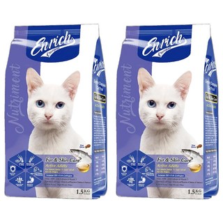 Enrich Champion 1歲以上成貓/全貓 活力亮毛護膚配方 貓糧 含Omega3、6 高膳食纖維 多種營養素 美味海鮮配方 1.5kg, 鮭魚 + 膠原蛋白, 2袋