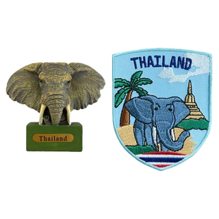 A-ONE 匯旺 泰國擬真大象造型磁鐵 + 泰國大象刺繡徽章 Set, 7.5 x 6cm, 多色