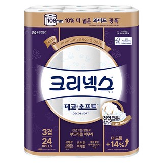 Kleenex Deco&Soft寬天然紙漿3層高級捲筒衛生紙, 24捲, 1袋, 33m