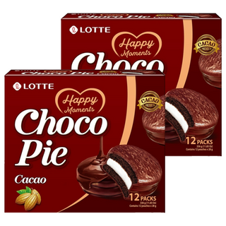 LOTTE 樂天 黑巧克力派, 濃郁巧克力包裹柔軟蛋糕，夾心棉花糖，韓國樂天經典銷售超過20年的美味蛋糕派, 336g, 2盒