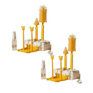 外出奶瓶刷7件組 2組 黃色 - 奶瓶刷/奶嘴刷/吸管刷 附收納盒 方便攜帶