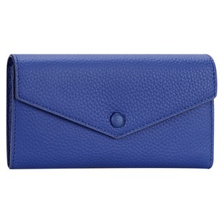 真皮頭層牛皮女士信封長夾 2隔層+8卡片位+拉鍊袋+2票據位, 10 x 19 x 3cm, 寶石藍