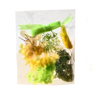 A-ONE 匯旺 浮游花DIY花材包 Set，天然植物乾燥花，12 x 12 CM, H18 翡翠微光 綠色+黃色