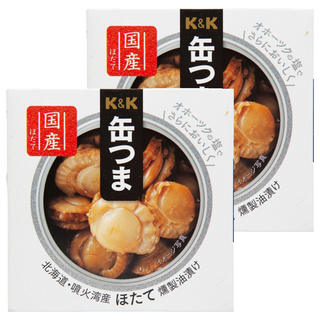 K&K 北海道油浸燻扇貝, 日本國產, 零嘴下酒菜, 55g, 2罐
