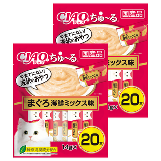 INABA CIAO 啾嚕 肉泥, 2包, 280g, 鮪魚+海鮮綜合