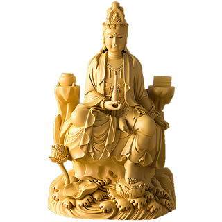 養慧軒 金剛砂陶土精雕佛像 自在觀音菩薩 含木製底座, 長4.5公分 寬6.5公分 高11公分 (不含木製底座), 木色, 1個