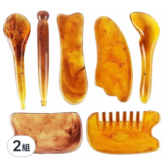 Funtaitai 刮痧板7件組 按摩刮痧板套裝 全身通用 舒緩肌肉疲勞 居家保健按摩工具, 2組, 琥珀色