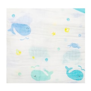 OhBabyLying 多功能紗布包巾 N12.藍色鯨魚, 120 x 110cm, 藍色 + 白色