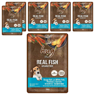 hug 哈格 Plus 無穀主食狗餐包, 海洋魚 + 白魚 + 馬鈴薯 + 胡蘿蔔, 100g, 6包
