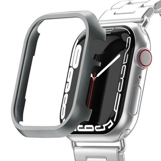 구스페리 애플워치 액정보호 메탈스틸 케이스, 실버