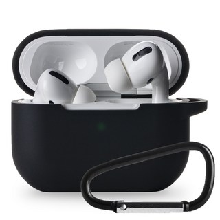 아이몰 에어팟프로 컬러 실리콘 일체형 케이스 + 카라비너 키링, 에어팟 프로, 블랙, 1개