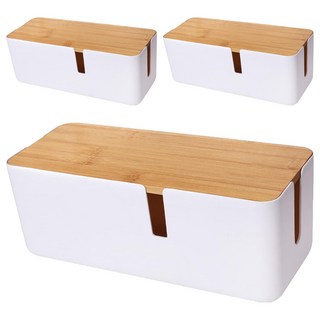 Mega 極簡風可壁掛木蓋電線收納盒, 消光白色, 3個
