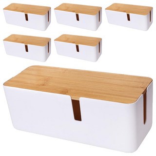 Mega 極簡風可壁掛木蓋電線收納盒, 消光白色, 6個