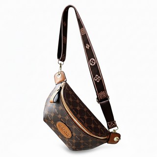 MissBaek 女用 Mowgli 皮革半月形防水斜揹包, 棕色