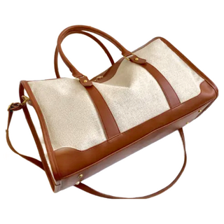 西格傢飾 日系質感撞色PU旅行袋, 約30L, 棕色/黑色, 43 x 19 x 27cm, 1個