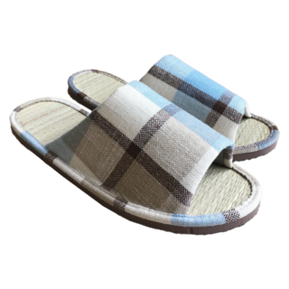 i Slippers 小日常 真草蓆室內拖鞋 英倫格紋 M(21~24cm) 台灣製造, 水藍色, 1雙