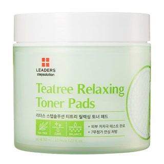 LEADERS 麗得姿 Step Solution系列 茶樹舒緩爽膚棉片 雙面雙效 可乾淨去除肌膚角質和老廢物質 輕柔擦拭調理肌膚紋理, 60片, 1罐