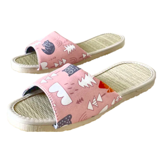 TAIWAN SLIPPER 台灣犀利趴 i Slippers 小時光 真草蓆室內拖鞋, L, 動物之森 粉色, 1雙