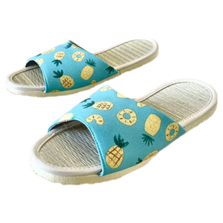 TAIWAN SLIPPER 台灣犀利趴 i Slippers 小時光 真草蓆室內拖鞋, L, 時光旺來 水藍色, 1雙