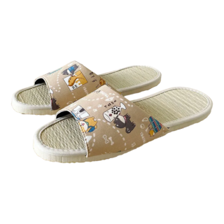 TAIWAN SLIPPER 台灣犀利趴 i Slippers 小時光 真草蓆室內拖鞋 台灣棉布 文青家居, L, 時光旅行 咖啡色, 1雙