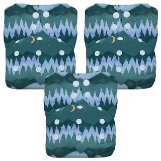 THIRSTIES 成長型 一體式 AIO布尿布 乾爽有機棉 壓扣, Mountain Twilight, 3件