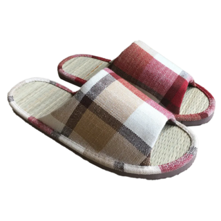 TAIWAN SLIPPER 台灣犀利趴 小日常 真草蓆室內拖鞋 鞋底防滑設計 優質沙發布鞋面 細緻布質內裡, M, 英倫格紋 紅色 + 棕色, 1雙