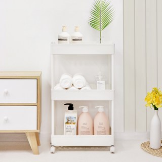 팬물산 수납 선반 트롤리, 화이트, 3단