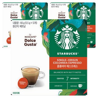 스타벅스 돌체구스토 콜롬비아 에스프레소 캡슐커피, 5.5g, 12개입, 3개