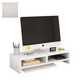 엠디유마켓 프리미엄 모니터 받침대 + 모니터전용타월 세트, 화이트