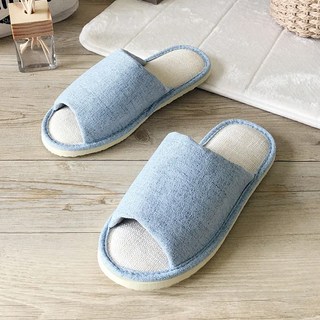 TAIWAN SLIPPER 台灣犀利趴 i Slippers 悠活系列 布質家居室內拖鞋 厚軟泡棉軟墊 皮革材質 防滑鞋底設計, L, 英倫爵色 霧藍色, 1雙