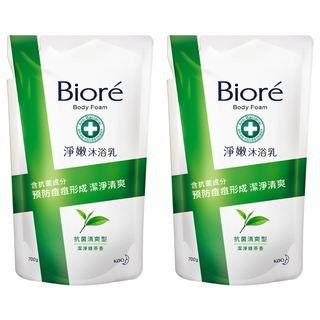 Biore 蜜妮 台灣公司貨 淨嫩沐浴乳 潔淨綠茶香 抗菌清爽型 補充包, 700g, 2包
