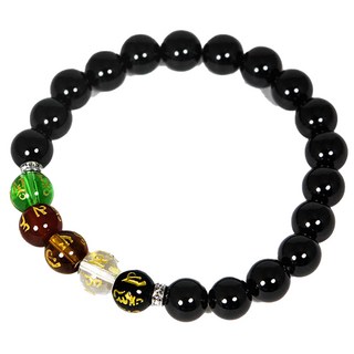 六字箴言 圓珠手鍊, 黑色, 15~17cm