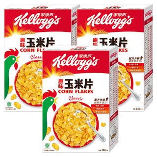 Kellogg's 家樂氏 CORN FLAKES 公雞玉米片 原味 低脂高鐵 8種維生素, 180g, 3盒
