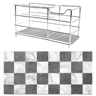 SCS設計 質感加大加厚硅藻土吸水墊 + 牙刷架 Set 黑白格紋 18.5*8*9cm牙刷架 12*25*0.4cm, 1組